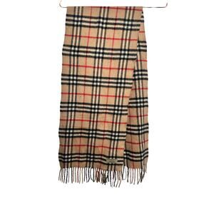 Burberry Scarf Nova Check Beige Tan Cashmere Plaid Fringe Unisex Vintage Scarf